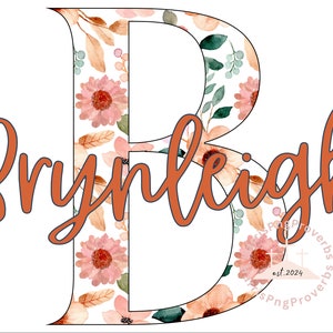 CUSTOMIZABLE Girl Initials, baby names, PNG, initials on shirt, cute girl tshirts, initials and name, cursive, sublimation, vinyl, flowers