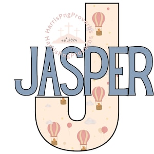 Customizable Boy Initial & Name PNG: Hot Air Balloon Design (Digital Download)