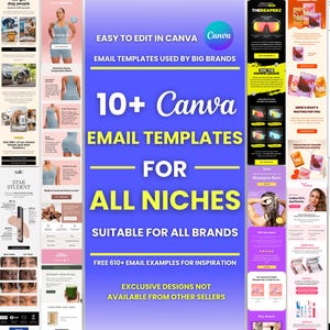 10+ Canva Email Templates for All Niches Ecommerce Brands Email Campaign Newsletter Email Marketing Klaviyo and Mailchimp Canva Templates