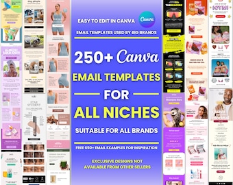 250+ Canva Email Templates for All Niches Ecommerce Brands Email Campaign Newsletter Email Marketing Klaviyo and Mailchimp Canva Templates