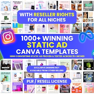 1000+ PLR Winning Static Ads Canva Template, Image Ad Creatives, Facebook Ad Canva Templates Meta ads, Private Label Rights, Resell Template