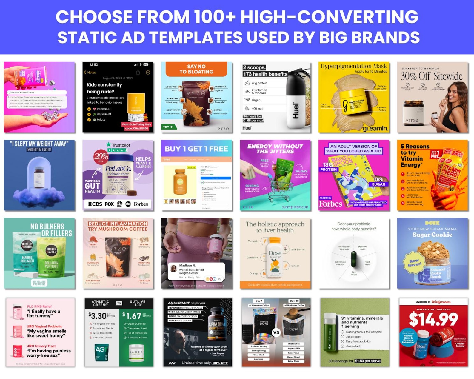 Static Visual Advertisement 100+ Winning Static Ad Canva Templates for Beauty & Health Supplements ...