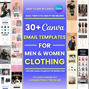 30+ Canva Email Templates for Men & Women Clothing Fashion Brand Email Campaign Newsletter Email Marketing Klaviyo and Mailchimp Templates