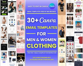 30+ Canva Email Templates for Men & Women Clothing Fashion Brand Email Campaign Newsletter Email Marketing Klaviyo and Mailchimp Templates