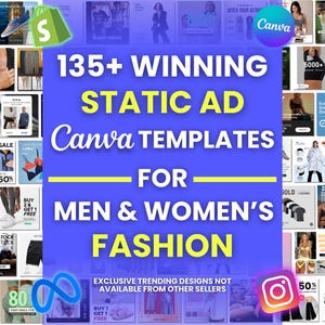 135以上の男性と女性のファッションのための静的広告Canvaテンプレート Facebook広告テンプレート 画像広告クリエイティブ Canva衣料品テンプレート メタ広告