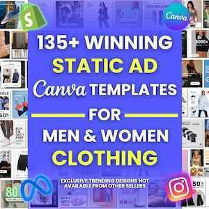 135以上の受賞歴のある静的広告Canvaテンプレート（男性と女性向け衣料品）Facebook広告テンプレート画像広告クリエイティブCanvaファッションテンプレートメタ広告