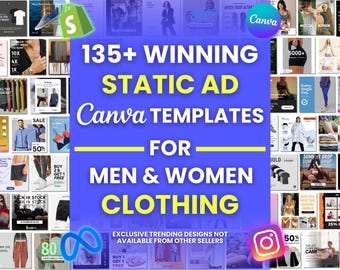 135+ Winning Static Ad Canva Templates for Men & Women Clothing Facebook Ad Templates Image Ad Creatives Canva Fashion Template Meta Ads