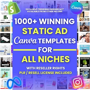 1000+ PLR Winning Static Ads Canva Template, Image Ad Creatives, Facebook Ad Canva Templates Meta ads, Private Label Rights, Resell Template