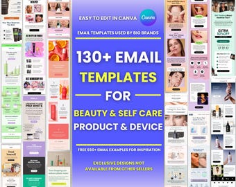 130+ Canva Email Templates for Beauty and Self Care Product Device Email Campaign Newsletter Email Marketing Klaviyo and Mailchimp Templates