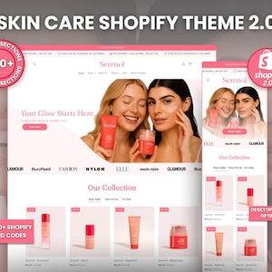 Skincare Shopify Theme, Clean Aesthetic Shopify 2.0, Pink & White Minimalist Skincare Store Design, Beauty Brand Ecommerce Website Template