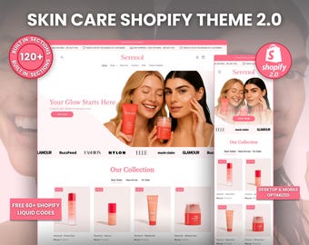 Skincare Shopify Theme, Clean Aesthetic Shopify 2.0, Pink & White Minimalist Skincare Store Design, Beauty Brand Ecommerce Website Template