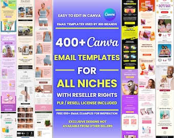 400+ PLR Canva Email Templates for All Niches Email Campaign Email Marketing Klaviyo and Mailchimp Resell Templates Private Label Rights