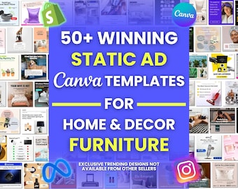 50+ Winning Static Ad Canva Templates for Home & Decor Furniture Image Ads Creatives Template Facebook Ad Canva Templates Meta Ads