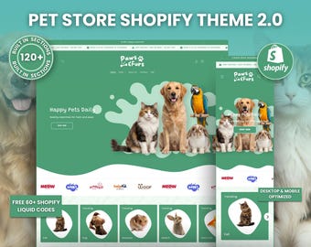 Pet Shop Shopify Theme 2.0, Dog Cat Food Accessories Store Design, Animal Products Supplies Ecommerce Website Template Grooming & Veterinary