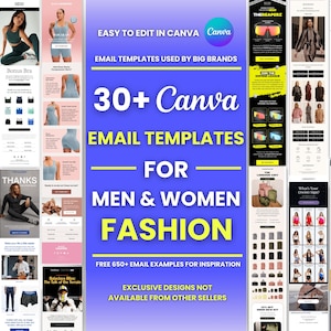 30+ Canva Email Templates for Men & Women Fashion Clothing Brand Email Campaign Newsletter Email Marketing Klaviyo and Mailchimp Templates