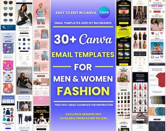 30+ Canva Email Templates for Men & Women Fashion Clothing Brand Email Campaign Newsletter Email Marketing Klaviyo and Mailchimp Templates