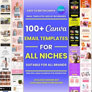 100+ Canva Email Templates for All Niches Ecommerce Brands Email Campaign Newsletter Email Marketing Klaviyo and Mailchimp Canva Templates