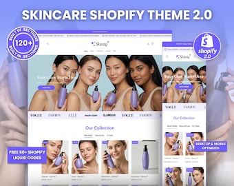 Skincare Shopify Theme, Clean Aesthetic Shopify 2.0, Pink & White Minimalist Skincare Store Design, Beauty Brand Ecommerce Website Template