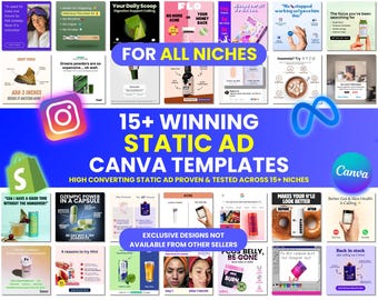 15+ erfolgreiche Static Ads Canva Vorlagen, Image Ads Creatives Vorlage, E-Kommerz-Anzeigen, Facebook Ads Vorlagen, Ads Canva Vorlage, Meta Ads