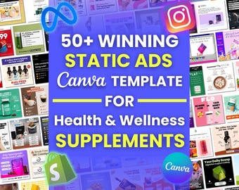 50+ Winning Static Ad Canva Templates for Health & Wellness Supplements Facebook Ad Templates Image Ad Creatives Canva Template Meta Ads