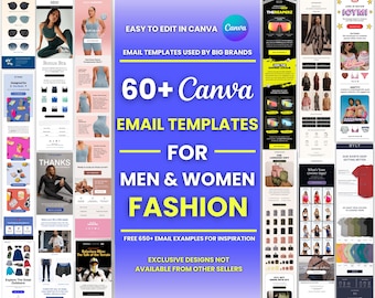 60+ Canva Email Templates for Men & Women Fashion Clothing Brand Email Campaign Newsletter Email Marketing Klaviyo and Mailchimp Templates