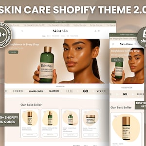 Skincare Shopify Theme, Clean Aesthetic Shopify 2.0, White & Beige Minimalist Skincare Store Design, Beauty Brand Ecommerce Website Template