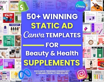 50+ Winning Static Ad Canva Templates for Beauty & Health Supplements Facebook Ad Templates Image Ad Creatives Canva Template Meta Ads