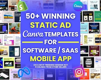 50+ Winning Static Ad Canva Templates for Software / SAAS and Mobile Applications Facebook Ad Templates Image Ad Creatives Canva Template