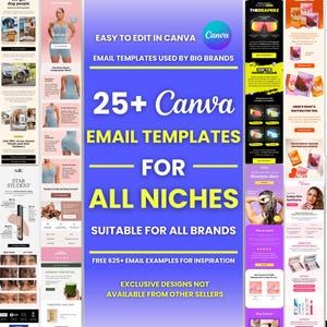 25+ Canva Email Templates for All Niches Ecommerce Brands Email Campaign Newsletter Email Marketing Klaviyo and Mailchimp Canva Templates