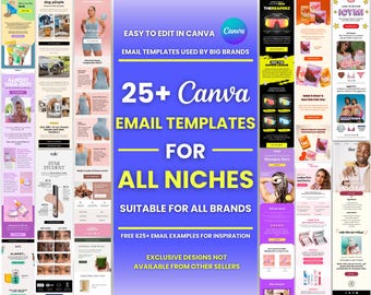 25+ Canva Email Templates for All Niches Ecommerce Brands Email Campaign Newsletter Email Marketing Klaviyo and Mailchimp Canva Templates