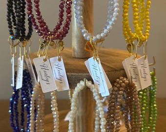 Electroplated shimmery Crystal Rondelle Solid Color Bead Bracelets  (Single) Choose your color. Stretchy, Stackable.