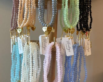 Crystal Rondelle Solid Color Bead Bracelets  (Single) Choose your color. Stretchy, Stackable.