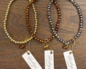 Gold, Silvery & Bronze Bead Bracelet to Accent Henleys Handmade Crystal Rondelle Bracelets (Single) Stretchy, Stackable.