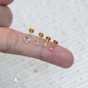 Minimalistyczne okrągłe kolczyki z cyrkoniami 20G, 2 mm~5 mm, szpilka wciskana, bezgwintowy płaski kolczyk z zapięciem, sztyft helisy, sztyft z cyrkonii, sztyft do nosa, sztyft do chrząstki