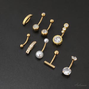 9PCS Belly Button Rings Set • 14G CZ Navel Rings • Can Be Used as Nose Rings or Earrings • Gold Belly Bar Piercing Jewelry Gift