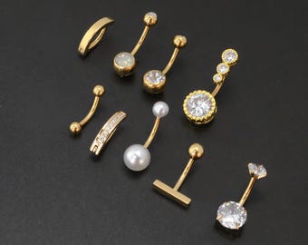 9PCS Belly Button Rings Set • 14G CZ Navel Rings • Can Be Used as Nose Rings or Earrings • Gold Belly Bar Piercing Jewelry Gift