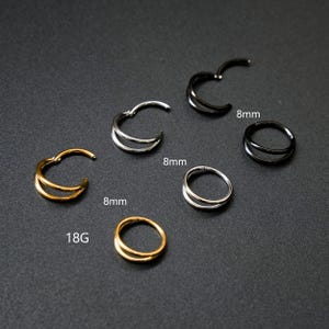 16G 18G Silver Double Hoop Septum Ring, Implant Grade Solid Titanium, Gold Daith Hoop/Helix Hoop/Conch Hoop/Minimalist Earrings