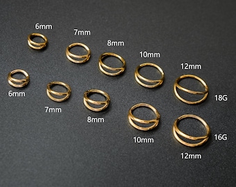 18G/16G ダブルフープノーズリング、フープイヤリング、セプタムクリッカー、ヒンジセグメント、コンク/軟骨/ヘリックスフープイヤリング、耳たぶイヤリング、ギフト