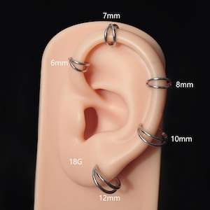 16G 18G Minimalist & Tiny Silver Hoop Earrings, Silver Rose Gold Black Double Ring, Double Helix Hoop Earring/Nose Ring