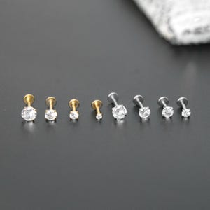 20Gチタンラブレットスタッドピアス、モアッサナイトスタッドピアス、タイニートラガスピアス、トラガスピアススタッド、スレッドレスプッシュピンフラットバックピアス