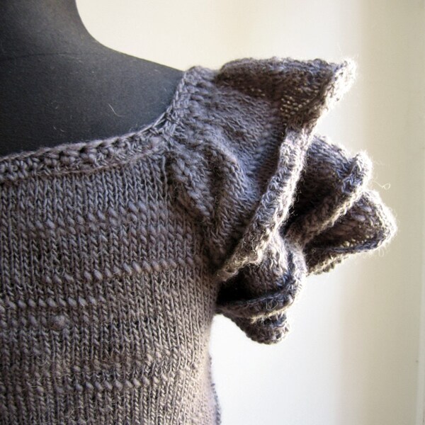 CLAIRE hand knitted cardigan with ruffles in dark grey