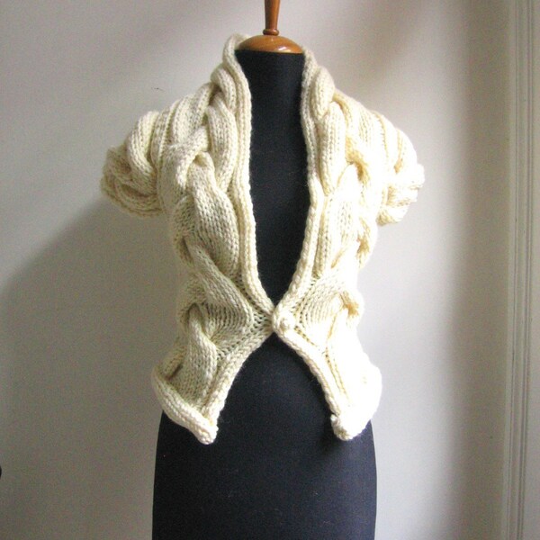 RITA hand knitted bolero vest cardigan in cream