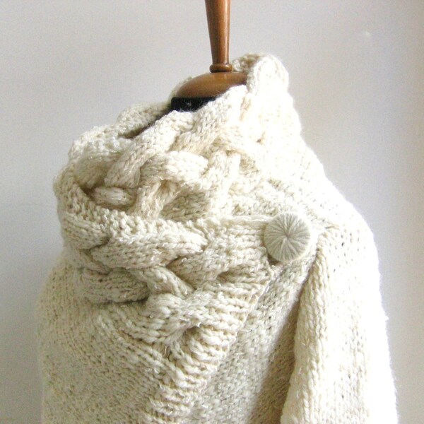 hand knit cardigan RIONA size Large chunky coat cream sweater wool and silk ivory