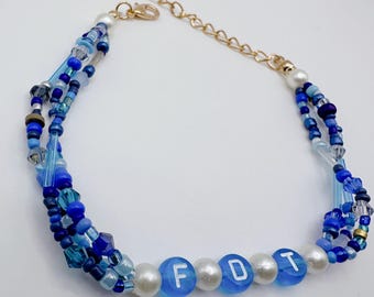 FDT Beaded Bracelet: Blue Glass Beads (7-8.5 inches)