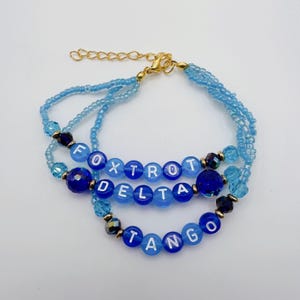 Resist Beaded Bracelet: F Donald Trump, Blue Glass Seed Beads (7-8.5 inches)