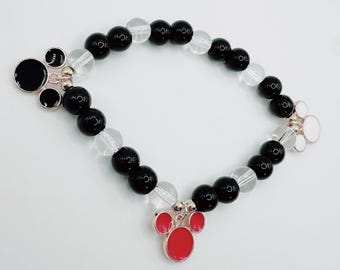 Pulsera con dije de cuentas de vidrio de Mickey Mouse de Disney para adultos / tamaño 7.5 pulgadas (L)