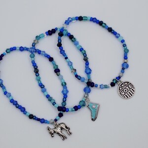 Set of 3 blue friendship bracelets | support women’s rights | size 7 inches (medium \ average) | profits donated | chucks, vote, and donkey