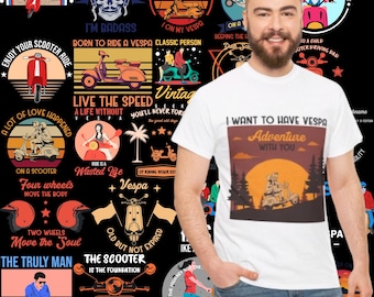 50 scooter t-shirt design bundle | AI, EPS, JPG, psd,svg,png | retro and modern scooter-themed graphics for scooter enthusiasts