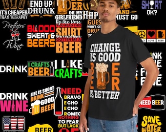 62 T-shirtontwerpbundel met alcohol | AI, EPS, JPG, psd, I bewerkbare afbeeldingen en typografie voor barmannen, feestgangers en alcoholliefhebbers