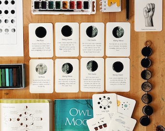 Cartões de Aprendizagem das Fases da Lua | Material de Aprendizagem Lunar para Imprimir (Padrão em PDF)